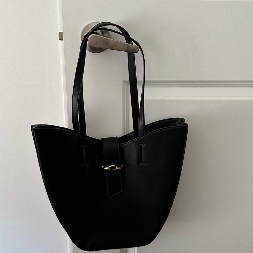 Charles & Keith Black Bag with Gold Logo